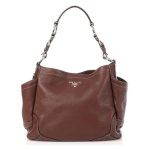 Prada Vitelli Diane Side Pocket Brown Leather Hobo